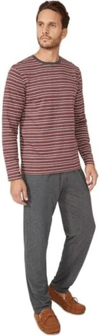 Debenhams Mens Striped Jersey Long Pyjama Set - Grey