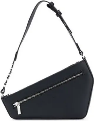 Asymmetric shoulder bag in faux leather with metallic logo