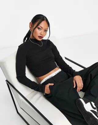 ASOS DESIGN turtle neck crop top in black