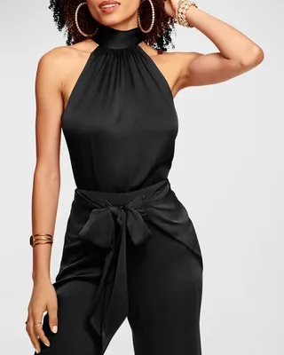 Lori Tie-Neck Silk Halter Top
