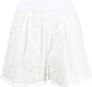Floral-Embroidered Cotton Shorts