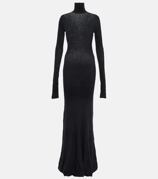 Turtleneck cotton-blend maxi dress