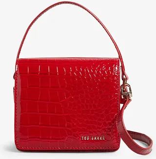 Womens Blue Ell Croc-embossed Patent Faux-leather Crossbody bag
