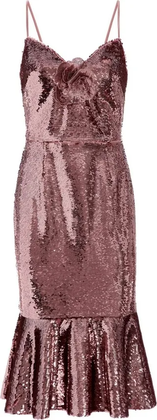 Magnolia floral-appliqué sequined dress