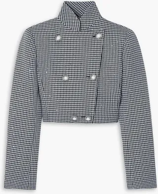 Cropped double-breasted houndstooth wool-blend blazer