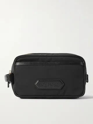 Leather-Trimmed Nylon Wash Bag