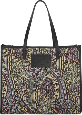 Globetrotter jacquard & leather tote bag