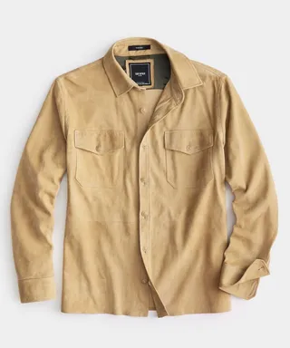Italian Suede Uniform Shirt in Desert Beige