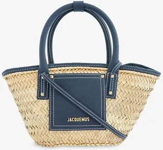 Womens Dark Navy Le Panier Soleil Petite Palm and Leather Tote bag