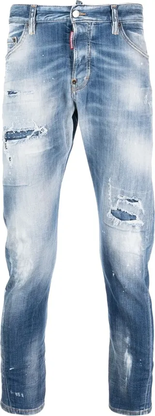Ripped-Detail Tapered Jeans