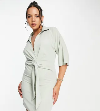 ASOS DESIGN Tall collared knot mini dress in light sage