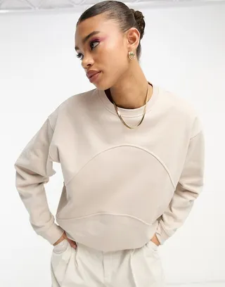 ASOS DESIGN oversized sweat with paneling in stone