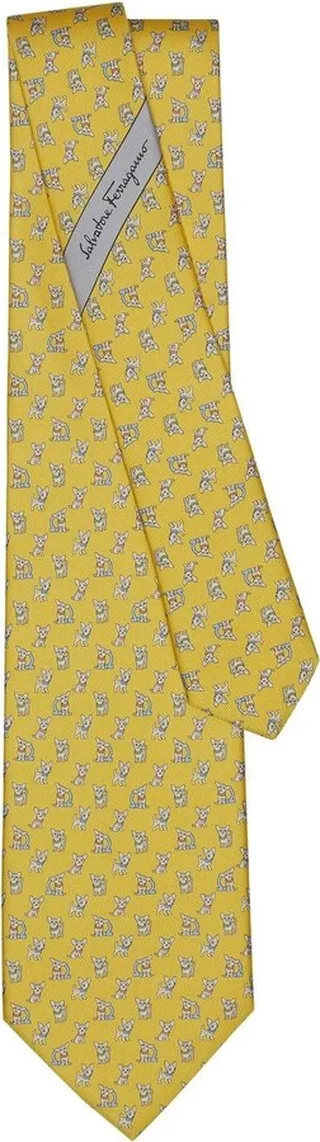 Puppy-Print Silk Tie