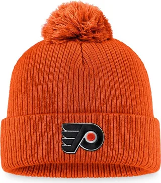 Men's Fanatics Branded Orange Philadelphia Flyers Core Primary Logo Cuffed Knit Hat with Pom