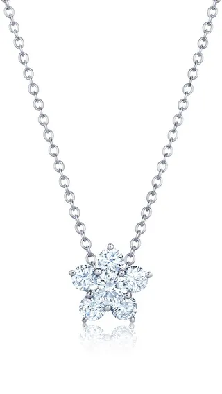 Diamond Cluster Flower Pendant Necklace