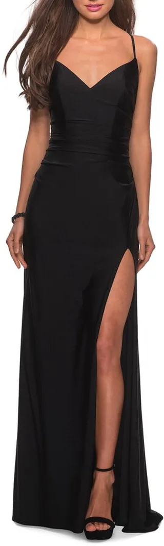 Cross Back Satin Jersey Trumpet Gown