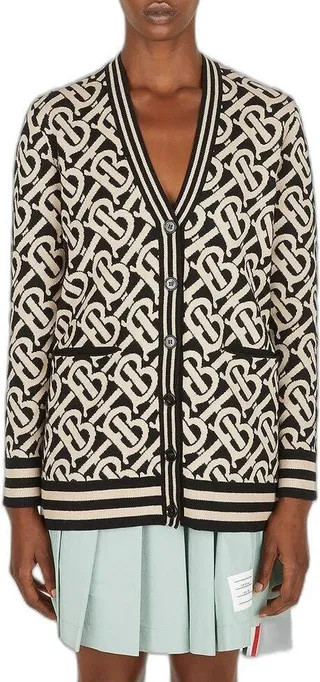Burberry Monogram Jacquard V-Neck Cardigan