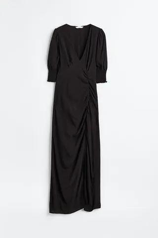 Puff-sleeved Crêped Dress