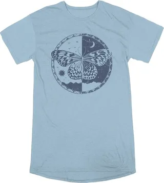 Split Butterfly Day & Night Crew Neck Short Sleeve Light Blue Women’s Night Shirt -XL