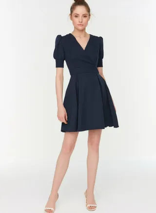 Puff Sleeve Pleated Dress