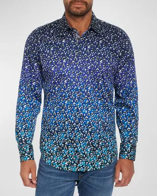 Men's Casa Aqua Ombré Floral Cotton-Stretch Sport Shirt
