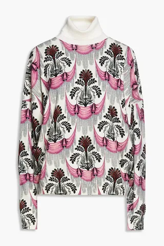Oversized printed wool turtleneck sweater