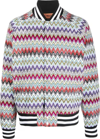 Zigzag-Print Cotton Bomber Jacket