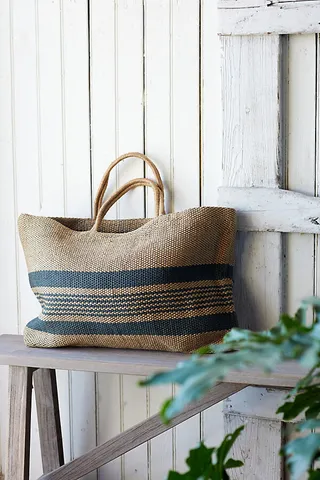 Blue Stripe Jute Market Tote Assorted