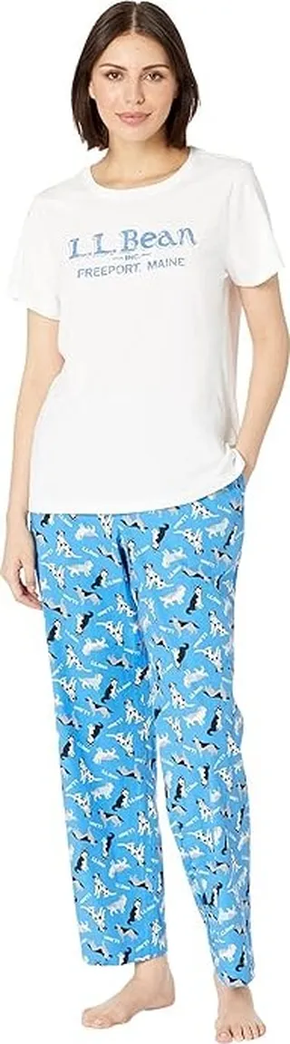 L.L.Bean Springtime Sleep PJ Set (Light Ocean Dog) Women's Pajama Sets