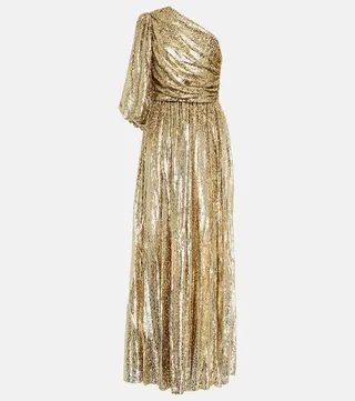 Kelly jacquard one-shoulder gown