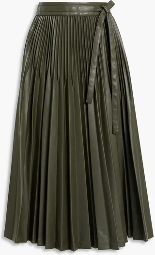 Sunburst pleated faux leather midi skirt