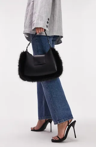 Shantae Faux Fur Trim Faux Leather Shoulder Bag