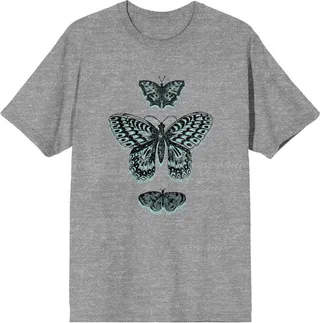 Celestial Tropics Evergreen Butterflies Men’s Athletic Heather Gray T-Shirt-Large