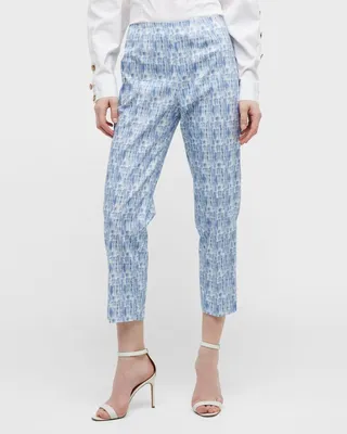Audrey Scribble-Print Tapered-Leg Ankle Ottoman Trousers