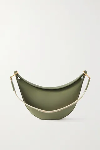 Loewe - Luna Small Canvas-jacquard Trimmed Leather Shoulder Bag - Green