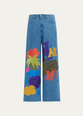 x No Vacancy Inn Men's Wide-Leg Patch Jeans