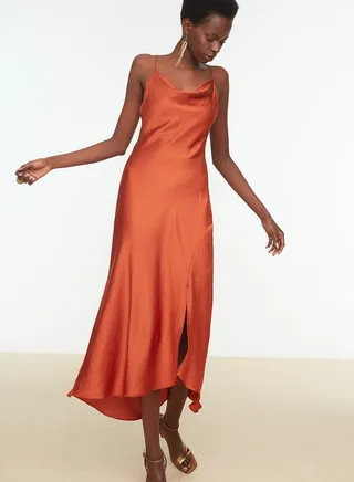 Cowl Neck Side Split Cami Dress