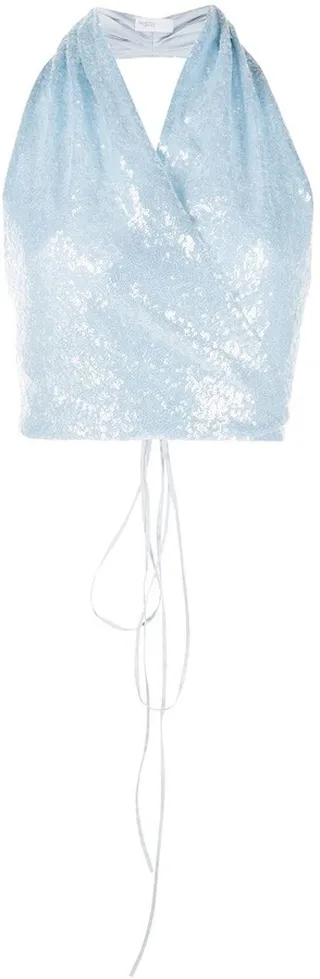 Sequinned Halter-Neck Wrap Top