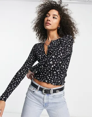 Free People Billie printed layering jersey top in navy