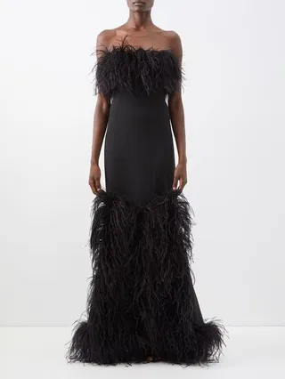 Ostrich Feather-trim Crepe Gown