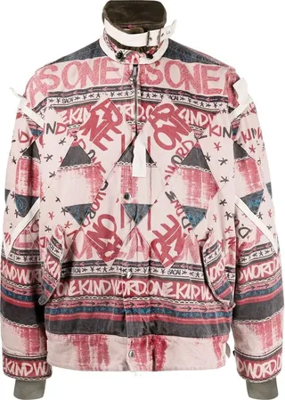 Slogan-Print Washed Bomber Jacket