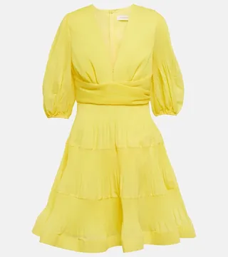 Pleated puff-sleeve minidress
