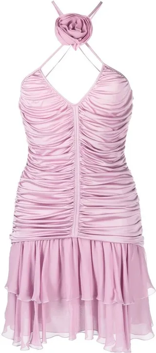 Rose Appliqué Pleated Mini Dress
