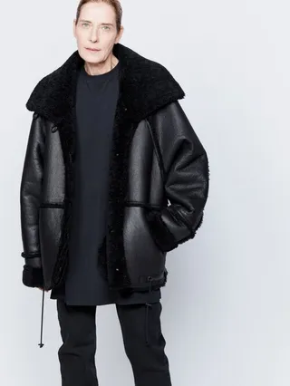 Raglan-sleeve Shearling Bomber Jacket