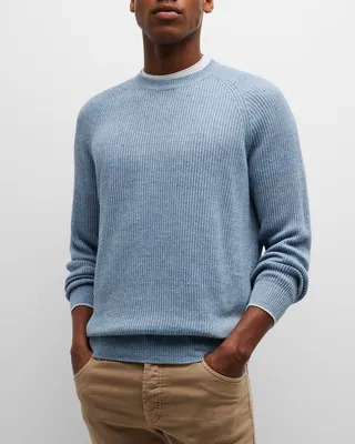 Men's Linen Blend Knit Sweater with Raglan Sleeves