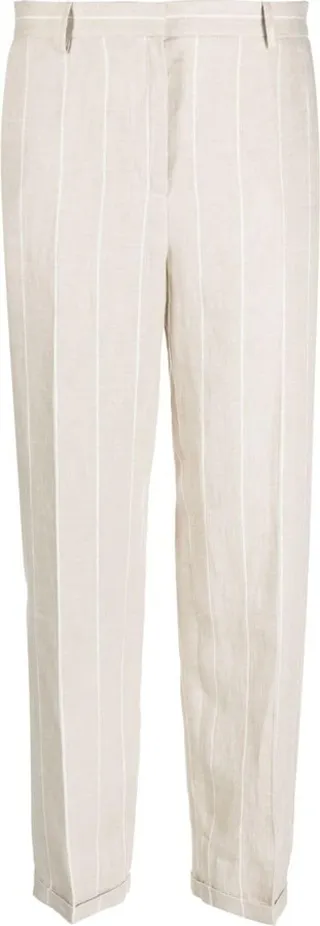 Striped Straight-Leg Linen Trousers