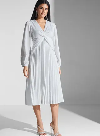 Pleated Twist Knot Waist Dress