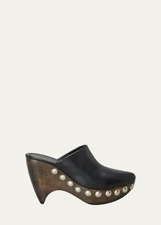 Le Sabot Wooden-Heel Leather Wedge Clogs