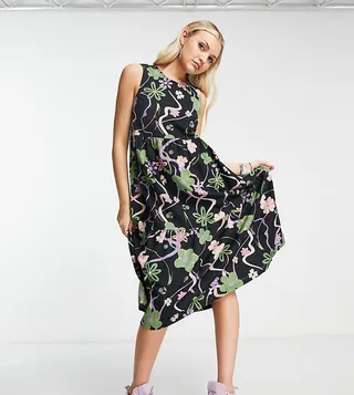 COLLUSION strap back midi smock sundress in floral print