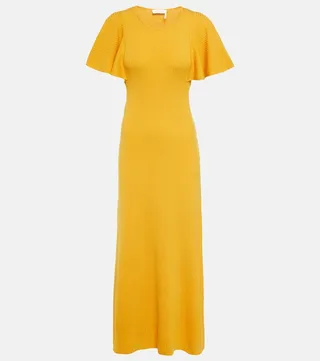 Ribbed-knit wool midi dress